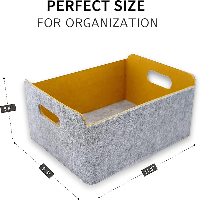 Welaxy Storage Baskets Collapsible Felt Storage bin Foldable Shelf Drawers Organizers for Kids Pet Toys magazine Books Clothes Closet Cabinet decluttering (Curry x 3)