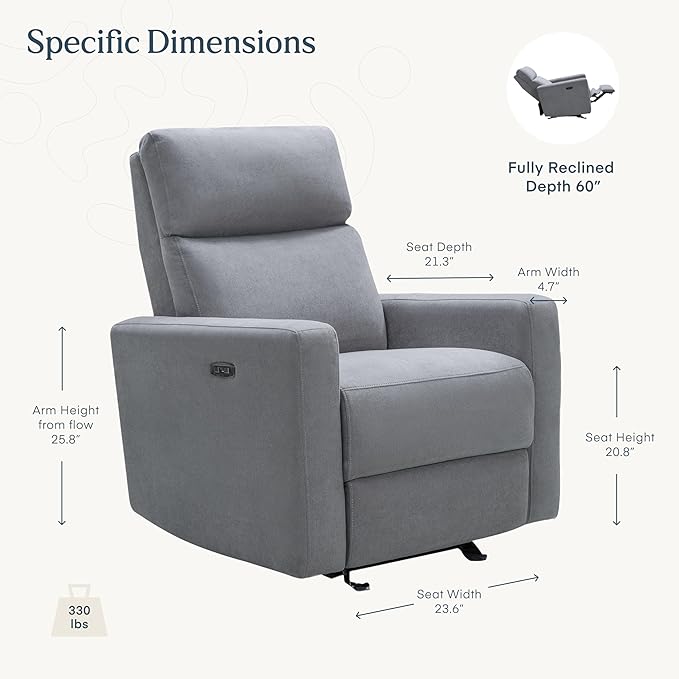 Nurture& The Glider – Premium Power Recliner Nursery Chair with Stationary Headrest | Designed for Comfort and Simplicity | Built-in USB Charger