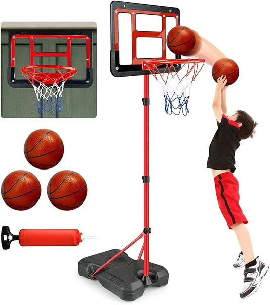 Boys Toy Gifts for 3 4 5 6 7 8 Years Old, Kids Basketball Hoop Adjustable Height 3.5FT-6.2FT, Mini Basketball Hoop for Kid Boys, Basketball Goal Toys Outdoor Indoor Game Gifts for Boys, Red