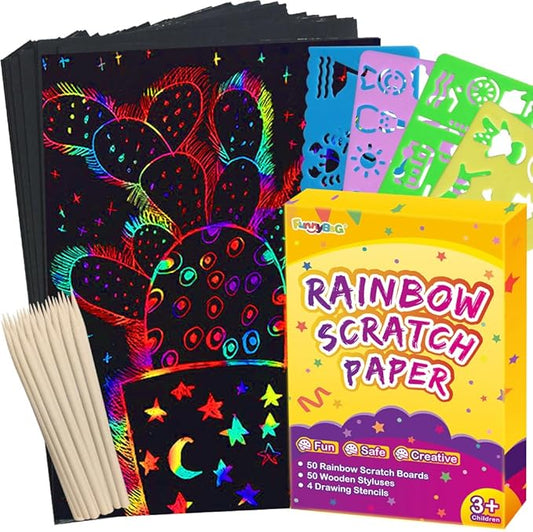 FUNNYB&G Rainbow Scratch Paper Art for Kids - 100 Pcs Magic Rainbow Scratch Paper Off Set Scratch Easter Crafts Arts Supplies Kits Pads Sheets for Party Games Halloween Christmas Birthday Gifts