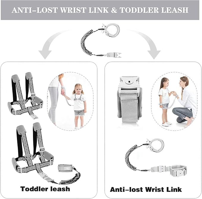 Toddler Leash for Walking, Toddler Safety Harnesses Leashes, Safety Harness with Lock for Kids, Anti Lost Wrist Link for Toddlers ，Upgrade with Reflective Tape Liner（6.5ft）for Kids