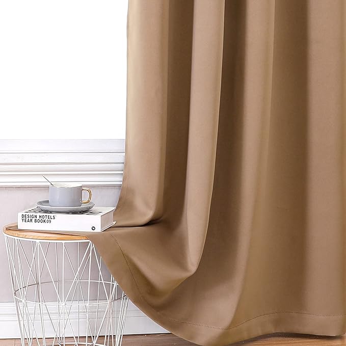 ChrisDowa 100% Blackout Curtains 84 inch Long for Bedroom with Black Liner, 2 Thick Layers Total Blackout Thermal Insulated Grommet Window Curtains 2 Panels Set (Cappuccino, 38 x 84 Inch)