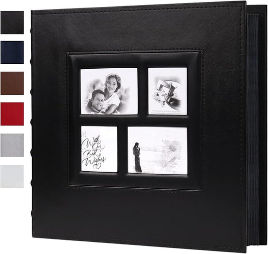 RECUTMS Self Adhesive Photo Album, 60 Pages DIY Scrapbook Photo Album with Sticky Pages Holds 3x5 4x6 5x7 6x8 8x10 Photos Black Inner Page for Wedding Anniversary Graduation Family Travel