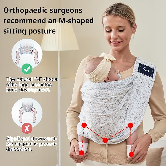 CUBY Wrap Baby Sling Carrier, Baby Wraps Sling Carrier Adjustable Breathable Lightweight Easy to Wearing - Baby Slings for Newborn Infant Toddler Front & Hip Carry Up to 40lbs (Blue Flower)