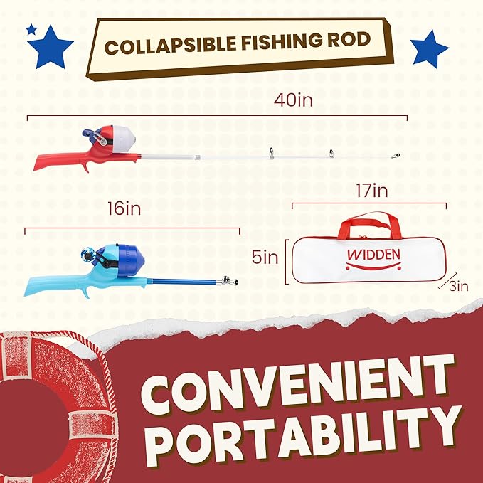 Kids Fishing Pole, Telescopic Fishing Rod, Toddler Collapsible Fishing Rod and Reel Combo with Tackle Box, Fishing Line, Bobber, and Soft Lures for Boy, Girl, Youth, Beginner, Over 4 Years Old