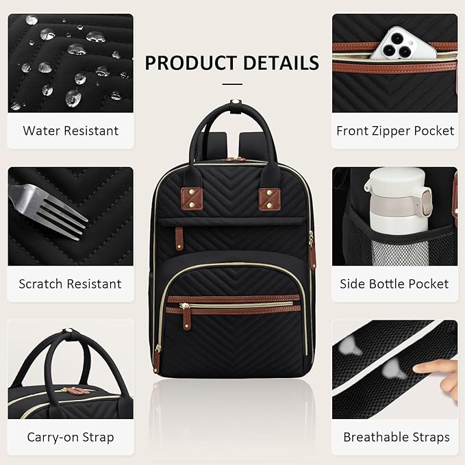 Diaper Bag Backpack for Women with Changing Pad, Baby Bag with Insulated Pockets Multifunctional Diaper Bags For Baby Girl Boy Waterproof Baby Bags For Boys Girls Maternity Bag Black