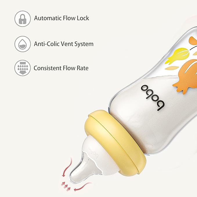 YOHKOH Natural Glass Baby Bottle with Natural Response Nipple, Newborn Anti-Colic Baby Bottles, Wide Neck Mushroom Cap Baby Bottle, Clear (Yellow, (5.4oz (Pack of 2))