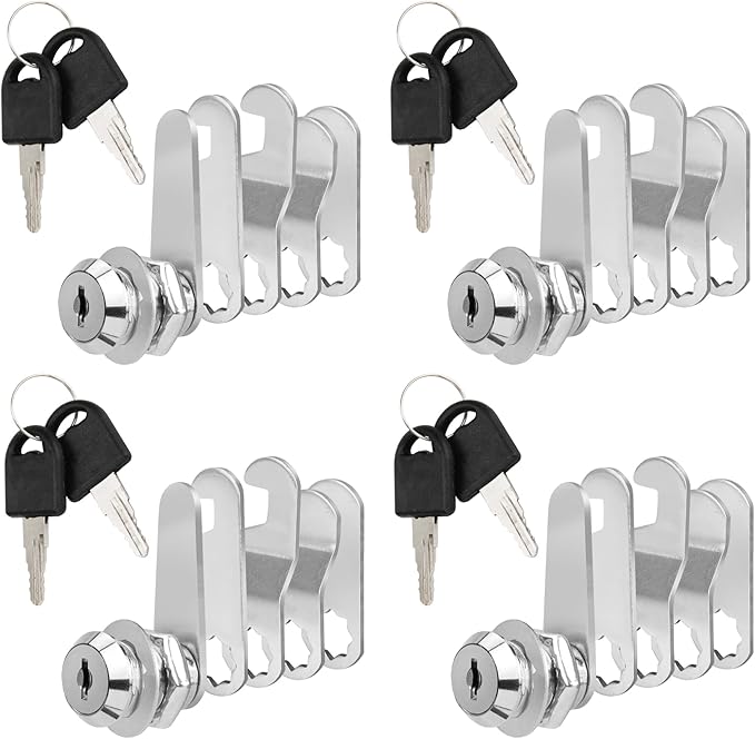 Zoofen 4 Pcs Cabinet Locks with Keys 1-1/8" Long Cam Locks Keyed Different Rustproof Mailbox Locks,RV Locks,Drawer Locks Fits on 0.4" Max Panel Thickness