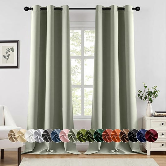 MIULEE Sage Green Blackout Curtains for Bedroom Living Room 90 Inches Long 2 Panels, Thermal Insulated Room Darkening Drapes Solid Grommet Top Noise Reducing Light Green Window Treatments 40x90 Inch