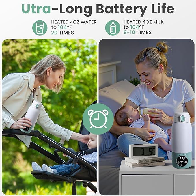 Portable Milk Warmer for Travel, 17oz Large Capacity Bottle, Fast Breastmilk Water Warmer On The Go with LCD Display, 98-158°F Temperature Adjustment, for Vehicle, Car, Airplane Journey