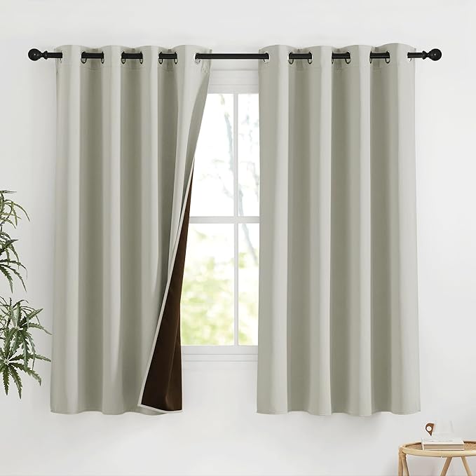 NICETOWN Plylux Blackout Curtains for Bedroom, Thermal Insulated Room Darkening Window Drapes, Energy Efficient Grommet Window Blinds Covering for Living Room, Sand, 52W x 63L in, 2 Panels