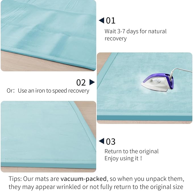 ACOMOPACK Baby Play Mat for Floor 1.3" Thick Memory Foam Play Mat 39"×59" Tummy Time Crawling with Non-Slip Bottom for Living Room,Nursery,Soft Velvet Playpen Mats for Kids,Infants（Light Blue）