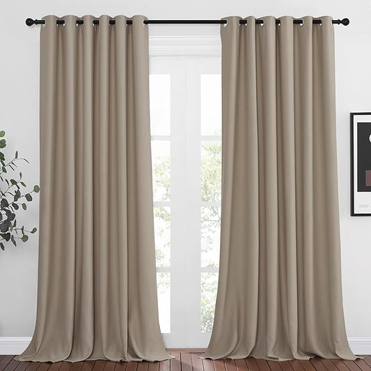 NICETOWN Room Darkening Extra Long Curtains - Home Fashion Ring Top Thermal Insulated Weighted Large Window Treatment Drapes for Nursery (W80 x L108, Taupe, Set of 2)