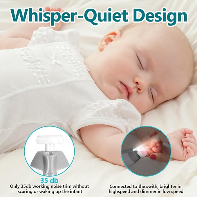 Baby Nail Trimmer Electric, 6 in 1 Rechargeable Baby Nail Clippers Manicure Set Grooming Kit for Toddler Infant or Adults (Grey)