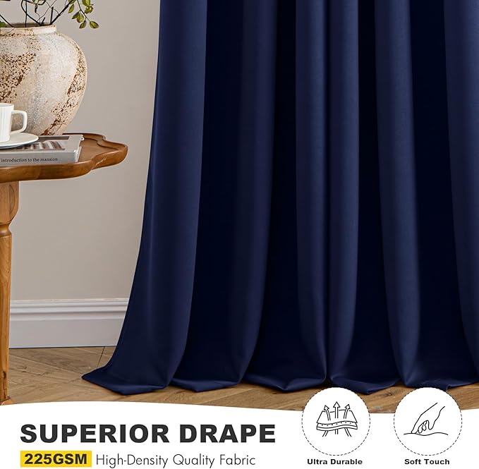 MIULEE Navy Blue Blackout Curtains for Bedroom Living Room 96 Inches Long 2 panels, Thermal Insulated Room Darkening Drapes Solid Grommet Top Noise Reducing Light Blocking Window Treatments 40x96 Inch
