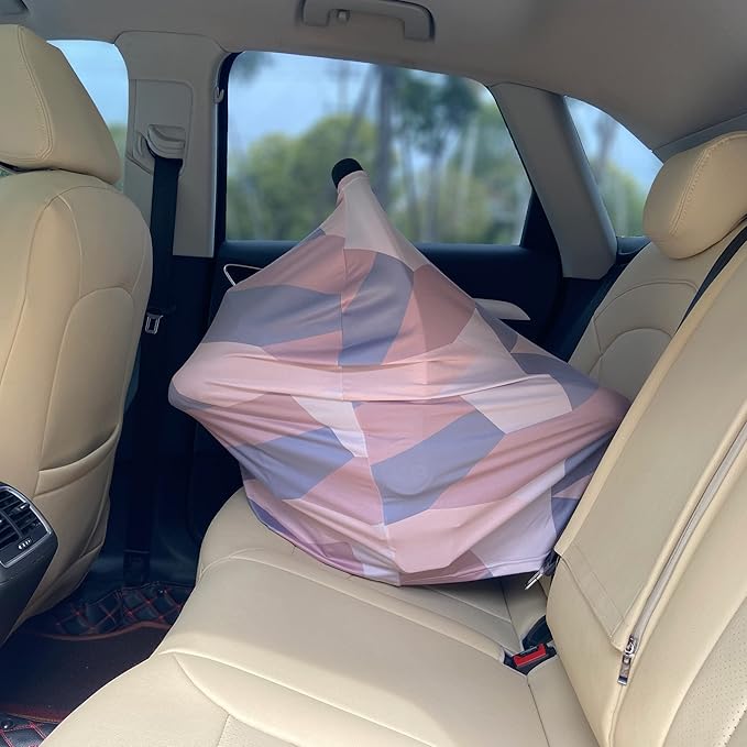 Carseat Cover Boy and Girls - Multi-use Nursing Car Seat Canopy Cover for Breastfeeding, Infant Stroller Cover, High Chair Cover (Baby Pink)