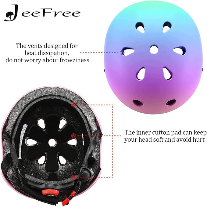 Adjustable Color Gradient Skateboard Helmet for 3-5-8-14+Ages【Toddler Kids Youth Adult】 Girls Boys Woman.Bike Helmet for Multi-Sports Cycling Bicycle Scooter Inline Roller Skate Rollerblading