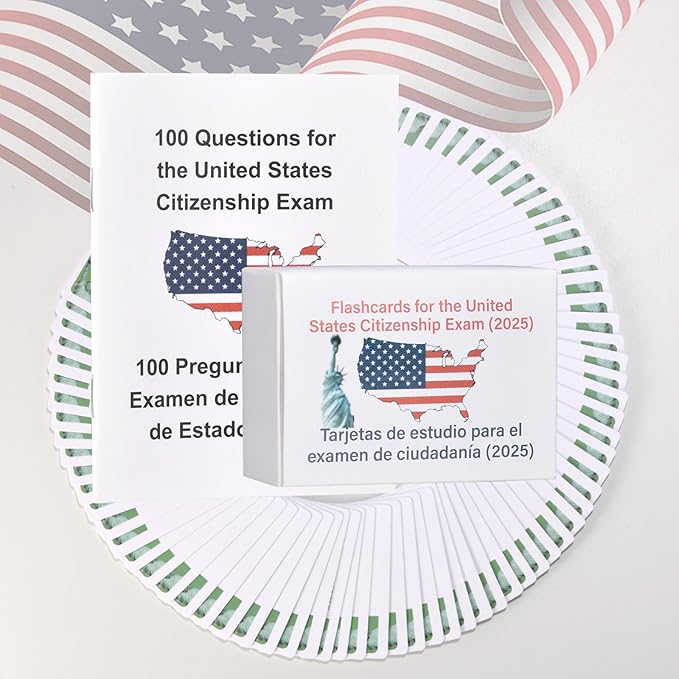 US Citizenship Flash Cards 2025 | 100 USCIS Civic Flash Card (Questions & Answers) | Bilingual English & Spanish Naturalization Test Study Guide | Includes Booklet & Portable Cards Ideal Gifts