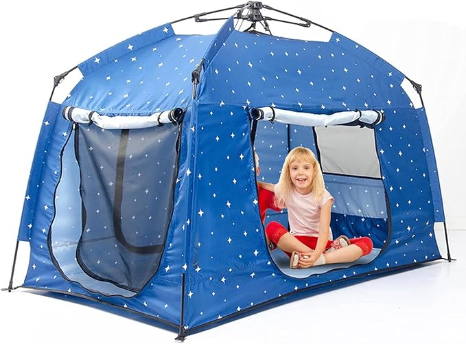 Kids Play Tent-Portable Playhouse Children House -Easy Set up Indoor Outdoor with Carry Bag for Kids-Light Strip Design for Night Use with Starry Fabric - Space for Children and Parents-Birthday