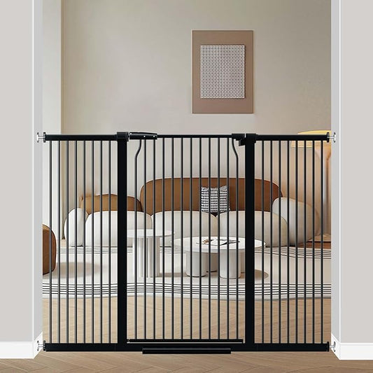 40.5" Extra Tall Baby Gate for Stairs, 57.5"-60.2" Extra Wide Dog Pet Gate No Drill, Narrow Bar Dog Gates Barrier Indoor, Adjustable Tension Safety Gate, Auto Close No Climb Fence Black