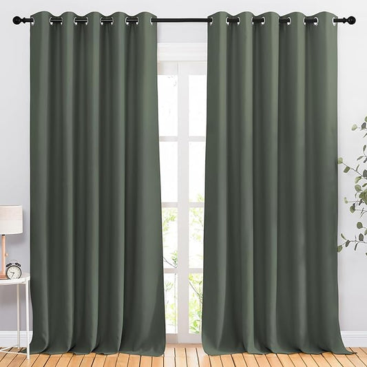 NICETOWN Room Darkening Curtains for Room Divider, Grommet Thermal Curtains Light & Sound Reducing Window Treatments for Sliding Glass Door, W66 x L118, Dark Mallard, 2 Panels