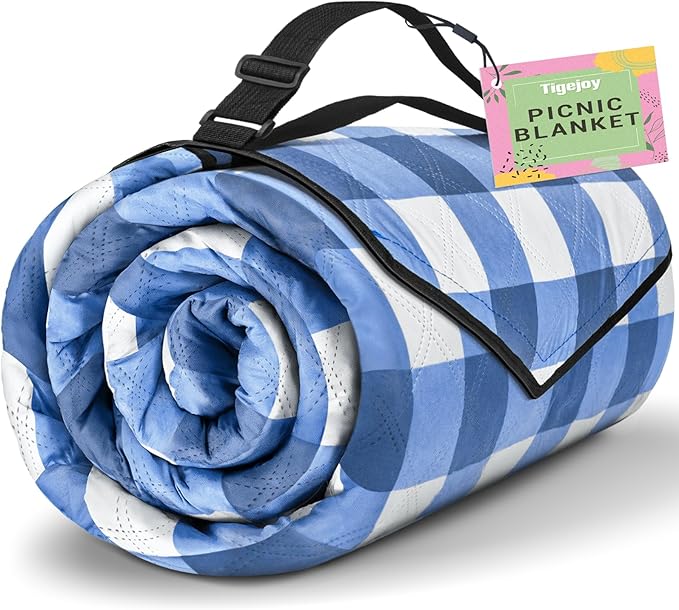 TigeJoy Extra Large Picnic Blanket Waterproof Foldable 80''x80'', Outdoor Picnic Mat Beach Blanket Sandproof for Park, Grass, Travel, Hiking, Camping Essentials, Gingham Picnic Blanket