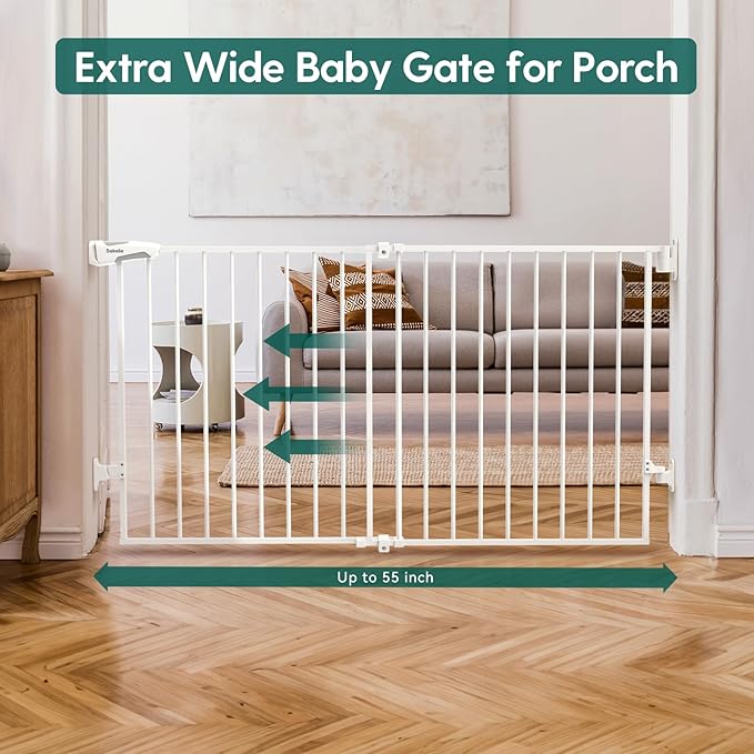 Babelio 31.5-55" No Bottom Bar Baby Gate Extra Wide, 2-in-1 Auto Close Dog Gate for The House, Stairs and Doorways, with Large Walk Thru Door, White