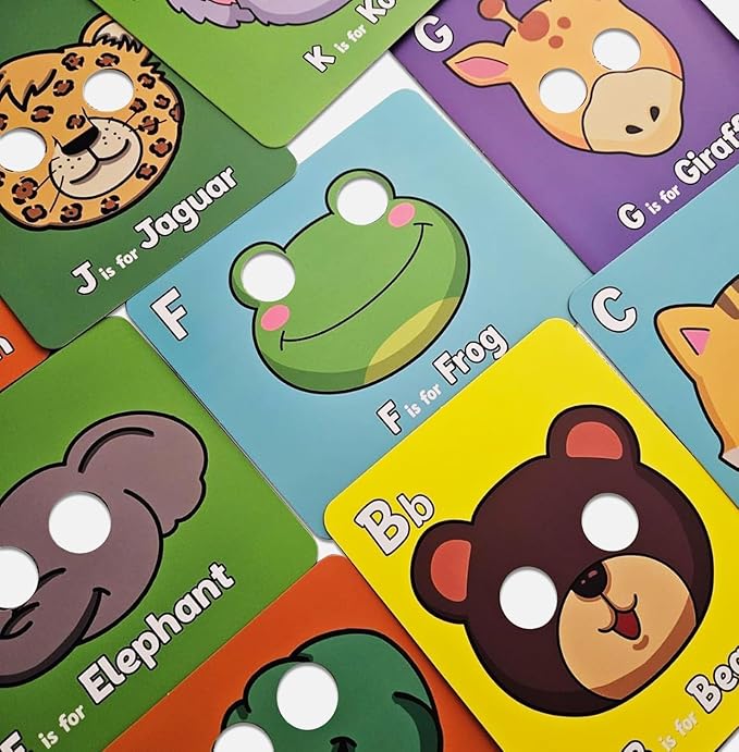 Alphabet Flash Cards,Giant ABC Animal Mask Flash Cards,with Animal Masks, Colorful Alphabet Mask Cards, Interactive Education Games (26pcs)