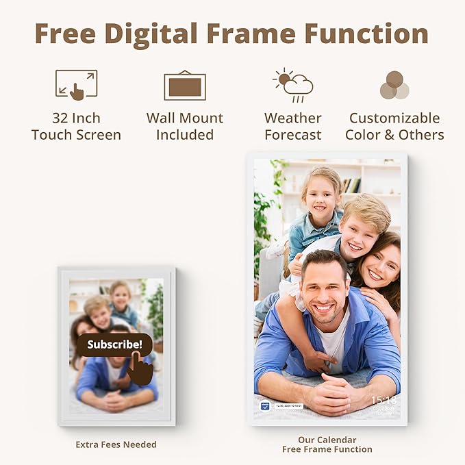 32" Digital Calendar Chore Chart – 1080P Full HD Interactive Touchscreen, Smart Family Planner, Hearth Display Digital Wall & Desk Mountable for Seamless Scheduling