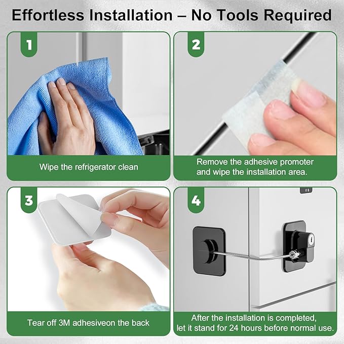 Fridge Lock (4 Pack),Refrigerator Lock with Keys,for Fridge, Cabinet Locks, Drawers, Dishwasher, Toilet and Child Safety Cabinet Locks, 3M Adhesive No Drilling (Black 4pcs)