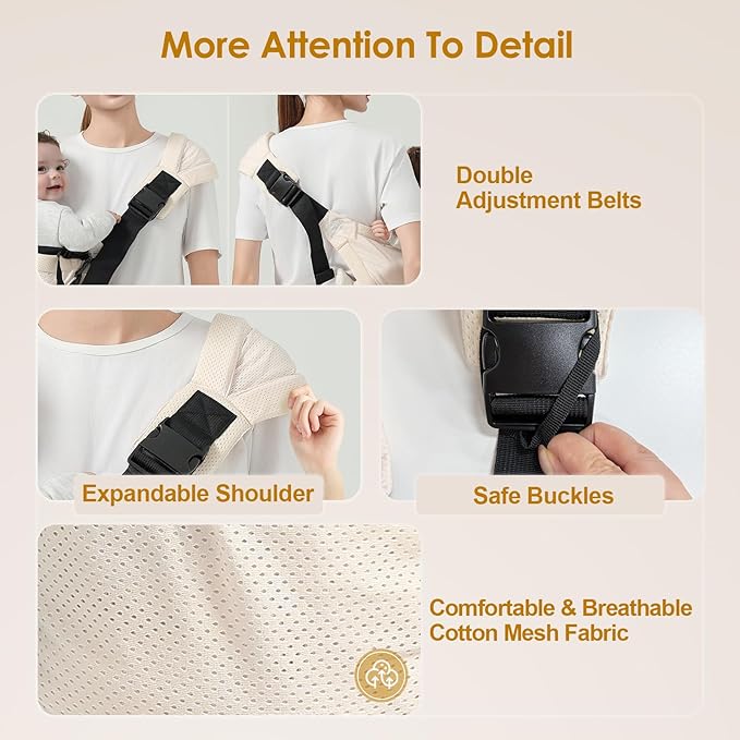 Toddler Sling Carrier, Easy to Wear Baby Carrier Sling 7-40 lbs, Adjustable Lightweight Baby Wrap Sling, Perfect Toddler Hip Carriers One Size Fits All, Beige Mesh