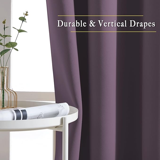 NICETOWN Plum Curtains and Drapes for Living Room - Extra Long Room Darkening Thermal Insulated Solid Window Blackout Draperies (Plum, 1 Pair, 52 x 95-Inch)