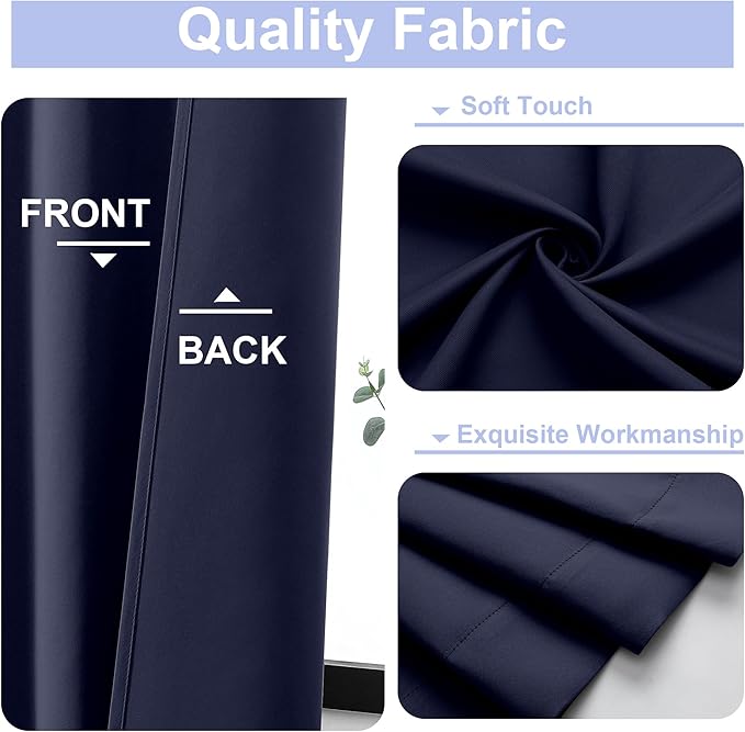Simplebrand Ava Navy Blue Blackout Curtains for Bedroom 90 Inches Long 2 Panels Set, Solid Privacy Energy Saving Living Room Window Treatment Curtains Blackout Drapes, W50 x L90 Inch, Navy Blue