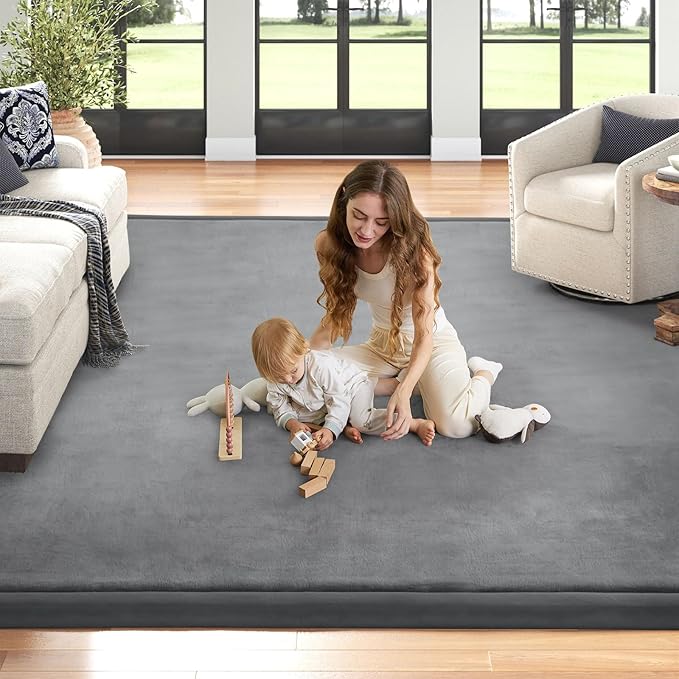 Baby Play Mat 1.2" Thick Memory Foam Nursery Rug Area Rug, 13’1” X 6’7” Yoga Mat Playmat Crawling Mat for Baby,Toddlers, Infants, Kids,Floor Mat Tatami Mat for Living Room with Non-Slip(Grey)