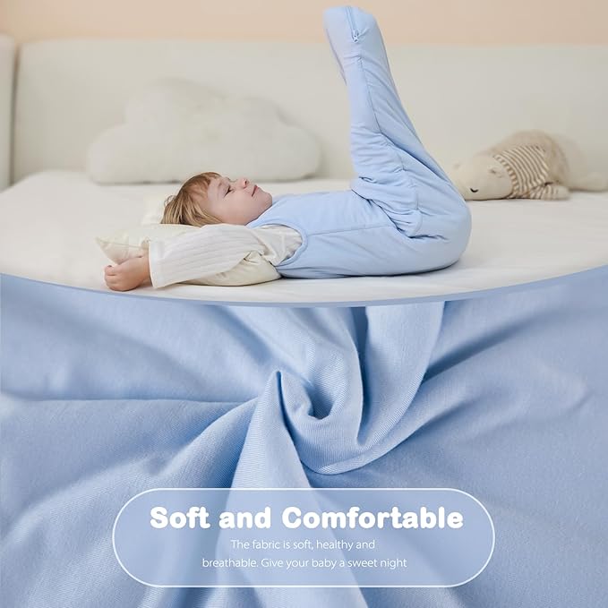 Mosebears Unisex Baby Sleep Sack 1.0 TOG, Supersoft Rayon Made from Bamboo Wearable Blanket with 2-Way Zipper (Fog Blue,18-36 Months)