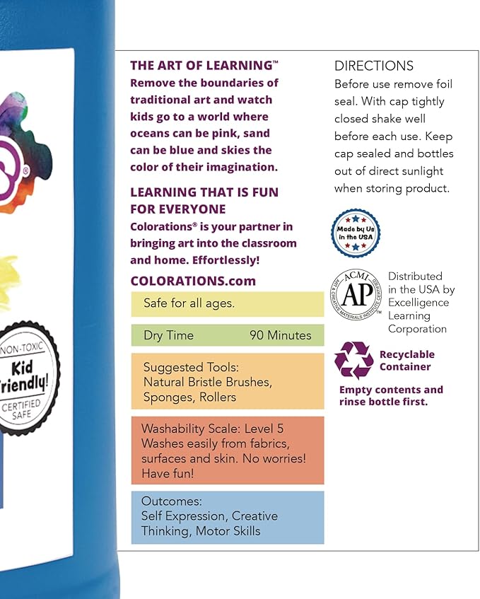 Colorations Paraben-Free Washable Tempera Paint for Kids - 1 Gallon Value Size, Vibrant Green. Non-Toxic and Made in the USA, Classroom Must Haves, Bulk Arts and Crafts Supplies