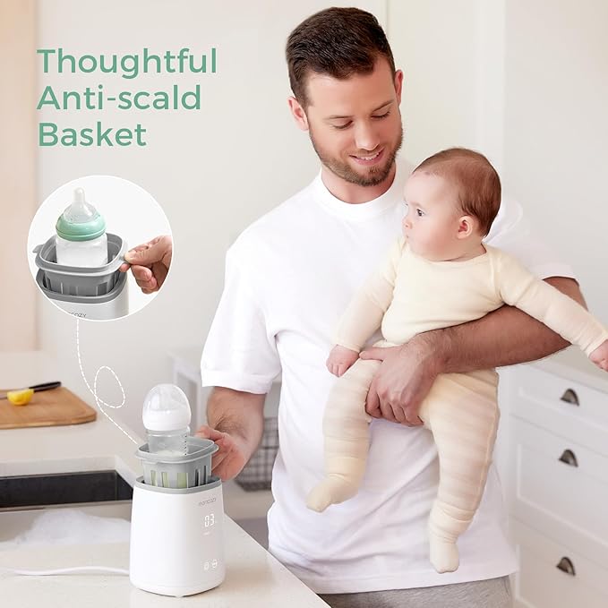 Momcozy Bottle Warmer, Fast Bottle Warmers for All Bottles with Timer, Accurate Temperature Control and Automatic Shut-Off, No Lid Required for Heating, White-Gray