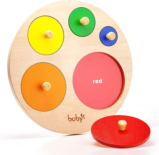 Boby Montessori Multiple Circle Puzzle Board, Knob Wooden Puzzle, Geometric Shape Puzzle Early Education Material Sensorial Toy for Toddler Shape & Color Sorter (Multiple Circle Puzzles)