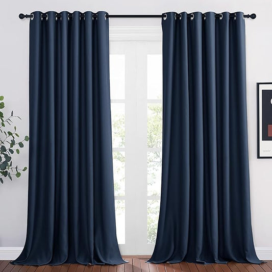 NICETOWN Living Room Window Curtain Drapes Extra Long & Wide - Bedroom Panels Grommet Top Window Treatment for Hall & Guest Room (W80 x L108, Navy, 2 Pieces)