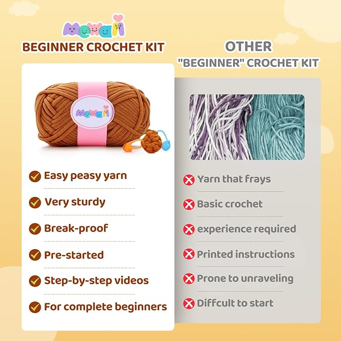 Mewaii Crochet Kit for Beginners with 40% Extra Eco-Friendly Pre-Started Easy Yarn, Step-by-Step Video Tutorials for Adults and Kids (Highland Cattle)