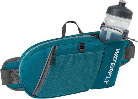 WATERFLY Fanny Pack Waist Bag: Hiking Water Bottle Holder with Strap Waist Pack for Women Men Hydration Hip Packs for Running Walking Traveling-Cyan