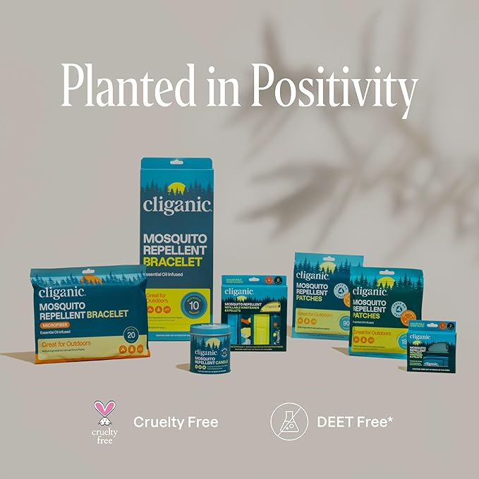 Cliganic 25 Pack Mosquito Repellent Bracelets for Adults & Kids - Natural DEET-Free Bands, Individually Wrapped