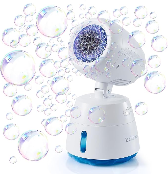 Rechargeble Bubble Machine, 270° Automatic-Rotating, 38000 Big Bubbles/min, 1000ml Large Bubble Tank, 2200mAh Battery, Bubble Maker for Kids Toddlers, Parties, Wedding, Birthday, Outdoor, White