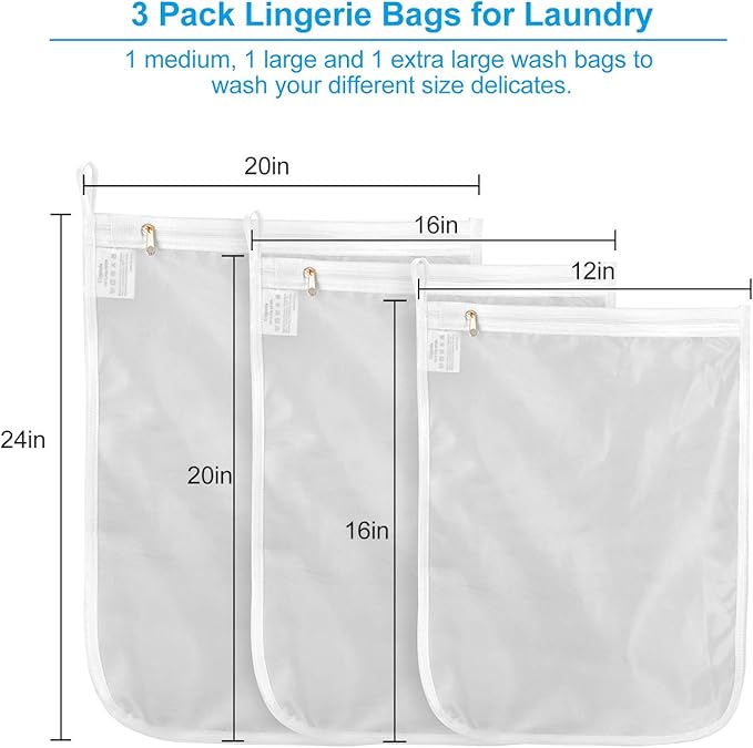 GOGOODA Delicates Laundry Bags, Fine Mesh Wash Bag for Lingerie, Underwear, Bra, Silk, Socks with Hanging Loop