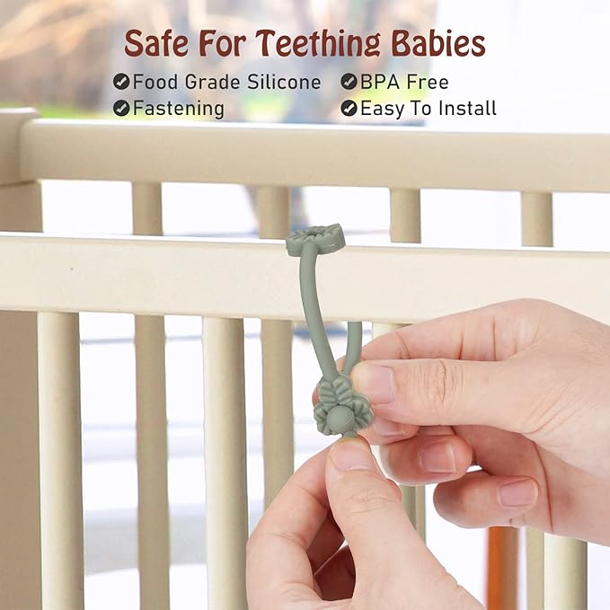 Toy Safety Straps, Silicone Pacifier Clips, Adjustable Stretchable Sippy Cup Straps for Strollers, High Chair, Cribs, Hanging Baskets, Car Seat, Shopping Trolley, 2 Pack (Ether+Sage)