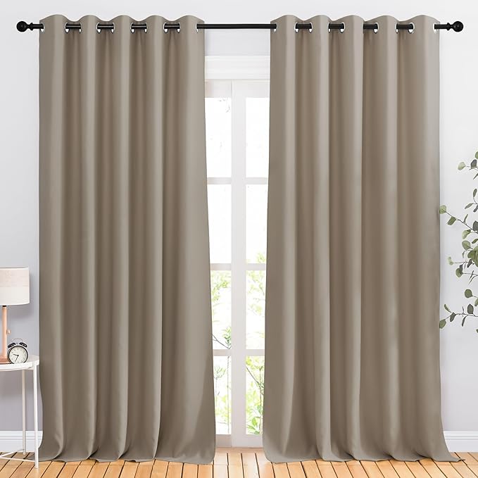 NICETOWN Taupe Blackout Living Room Curtains, Grommet Thermal Curtains Room Darkening Window Treatment Sound Reducing for Bedroom, 2 Panels, W66 x L102