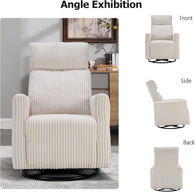 CANMOV Swivel Rocker Chair Set of 2, Swivel Accent Chair with High Back and Arms, Corduroy Glider Chair for Living Room Bedroom Nursery, Beige