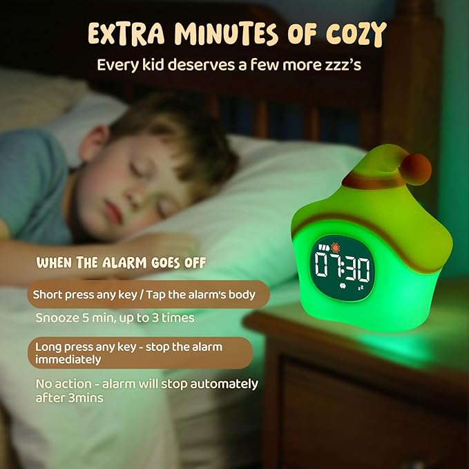 Star Alarm Clock with Night Light for Kids with Sleep Training and Sound Machine, Rechargeable Silicone Lamp OK to Wake Clock，Cute Animal Tabletop Lamp, Perfect Sleep Companion for Boys Girls, Yellow