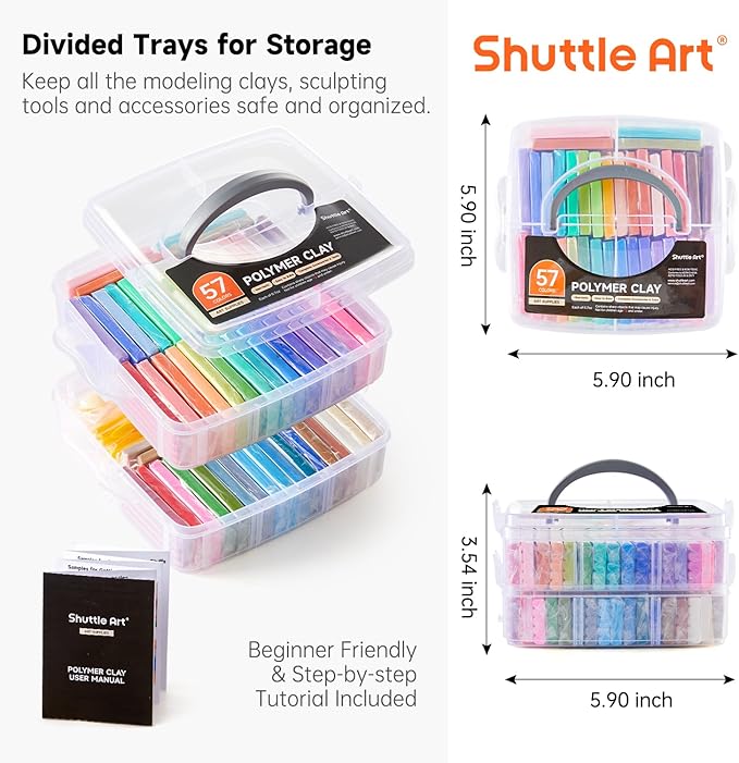 Shuttle Art Polymer Clay Kit, 57 Colors, Soft Oven Clay Kit, 19 Carving Tools and 10 Kinds of Accessories, Non-Stick, Non-Toxic, Ideal Gift for Kids