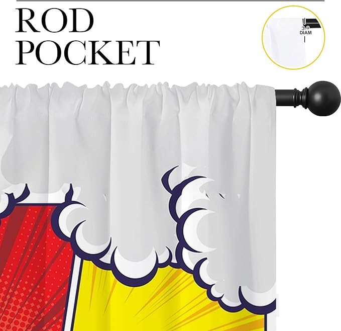 City Rod Pocket Blackout Curtains for Boy Girl Bedroom, Pop Art Style New York Cityscape Home Energy Efficient Light Filtering Window Curtain for Living Room, 63x63 inch